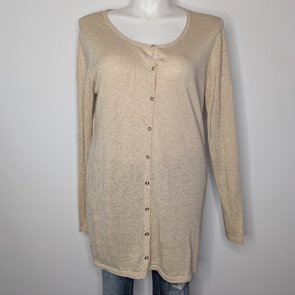 Lilly Pulitzer Tan Gold Shimmer Long Sleeve Linen Blend Button Up Cardigan XL - Picture 1 of 9